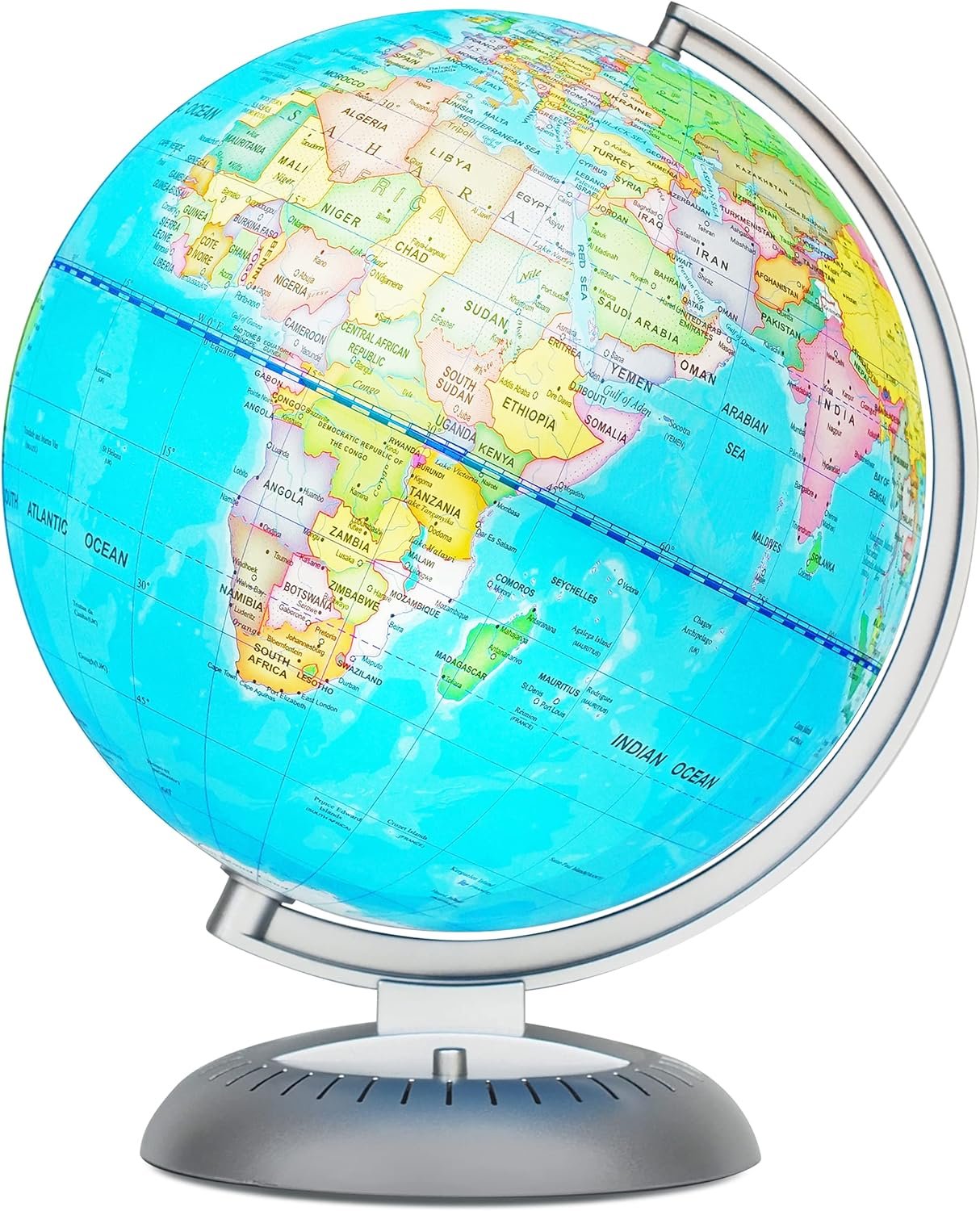 The Universe Episodes, Gedetailleerde educatieve 8" wereldbol, Licht op voor gebruik in het donker, Duurzame non-tip basis, Specificaties: 10 x 10 x 8 inch, Wereldkaart