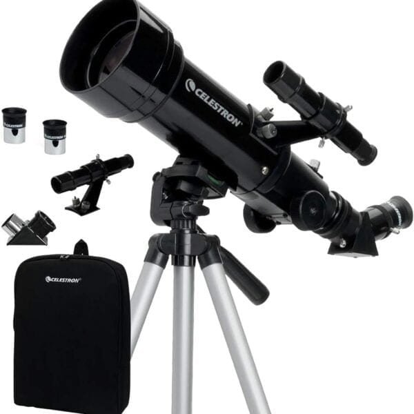 A Celestron telescope with a tripod and a carry bag - perfect for beginners.