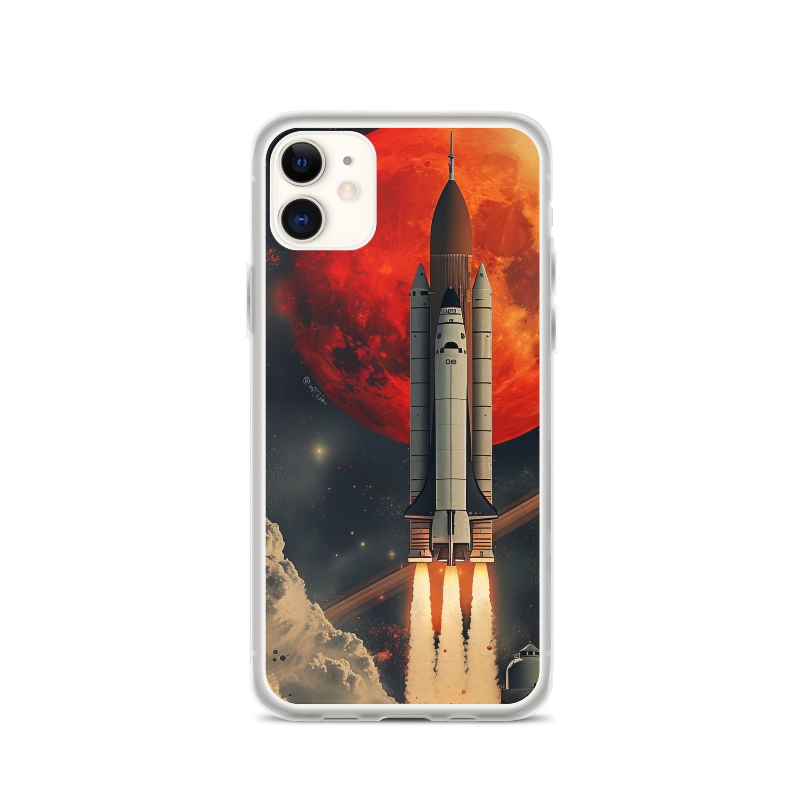 Clear NASA iPhone case designed for space shuttle launch.