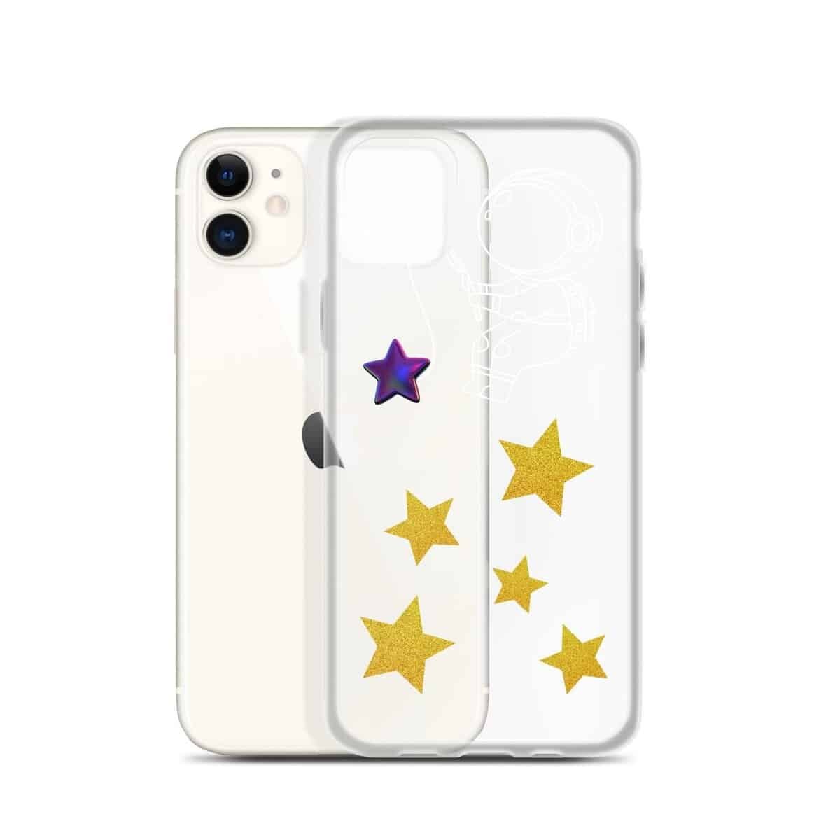 A clear iPhone case adorned with stars, perfect for a Black iPhone.