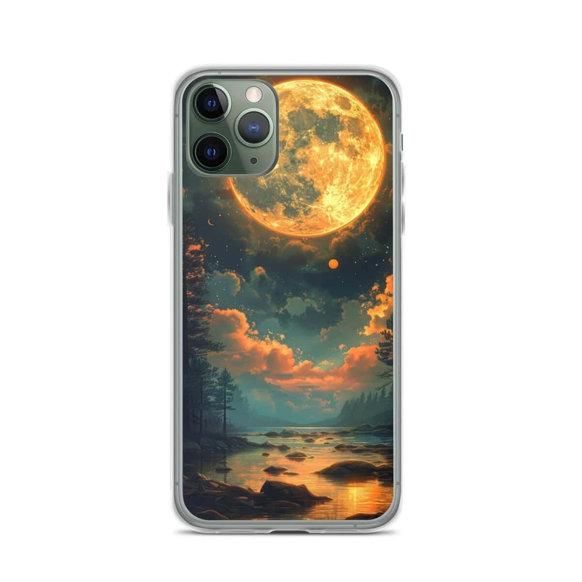 The Clear Case featuring the moon over the lake is a stunning addition to any iPhone.