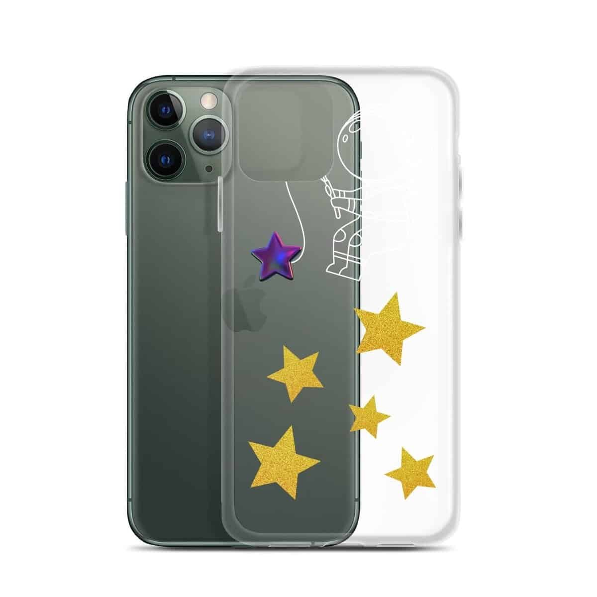 A black iPhone case featuring an astronaut gazing at a starry night.