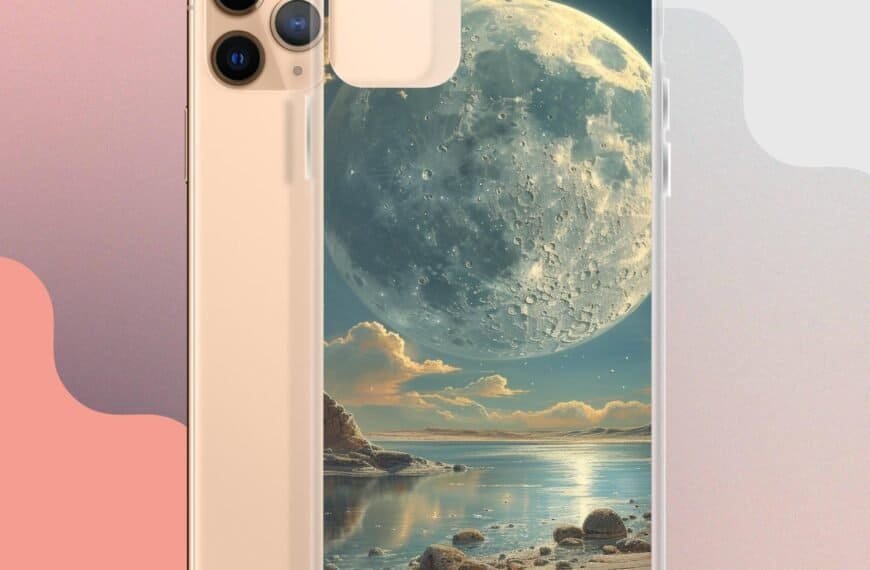 A Clear Case for iPhone featuring a mesmerizing full moon in the background.