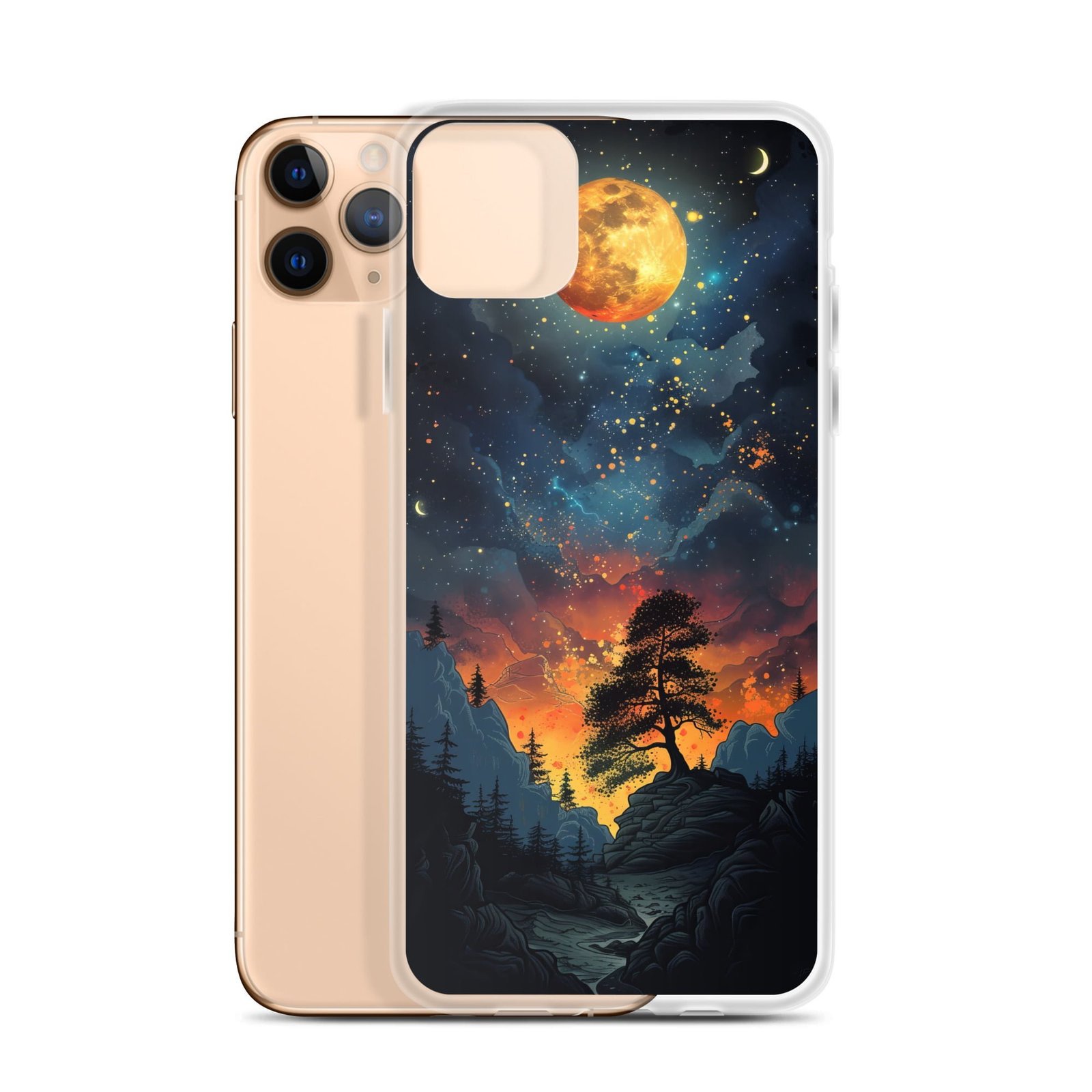 The Clear Case with a Night Sky design for iPhone depicting the moon in the sky.