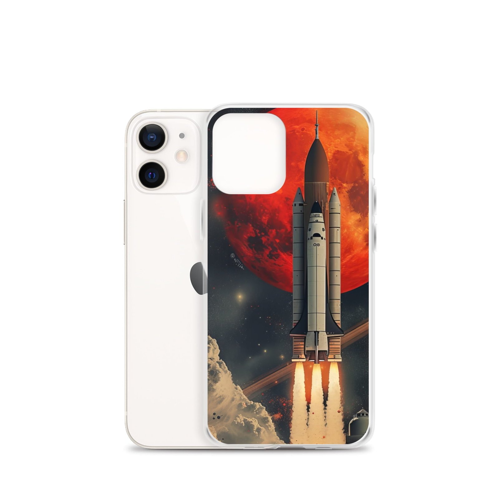 Nasa iPhone clear case with space shuttle launch design.