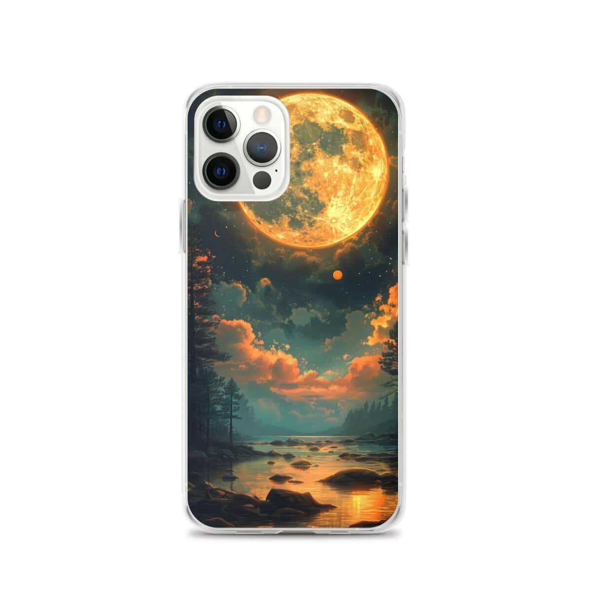 A clear phone case featuring a mesmerizing full moon in the sky.