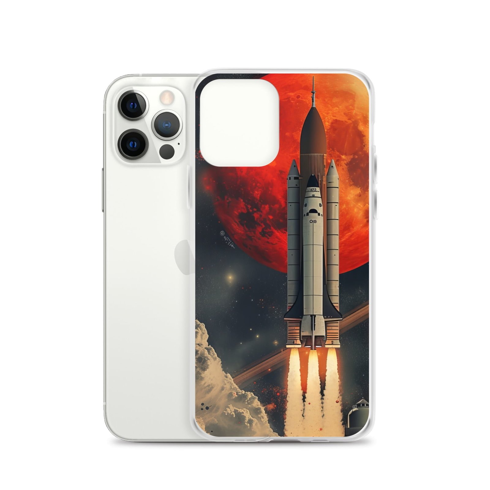 Clear iPhone case inspired by NASA's space shuttle launches.