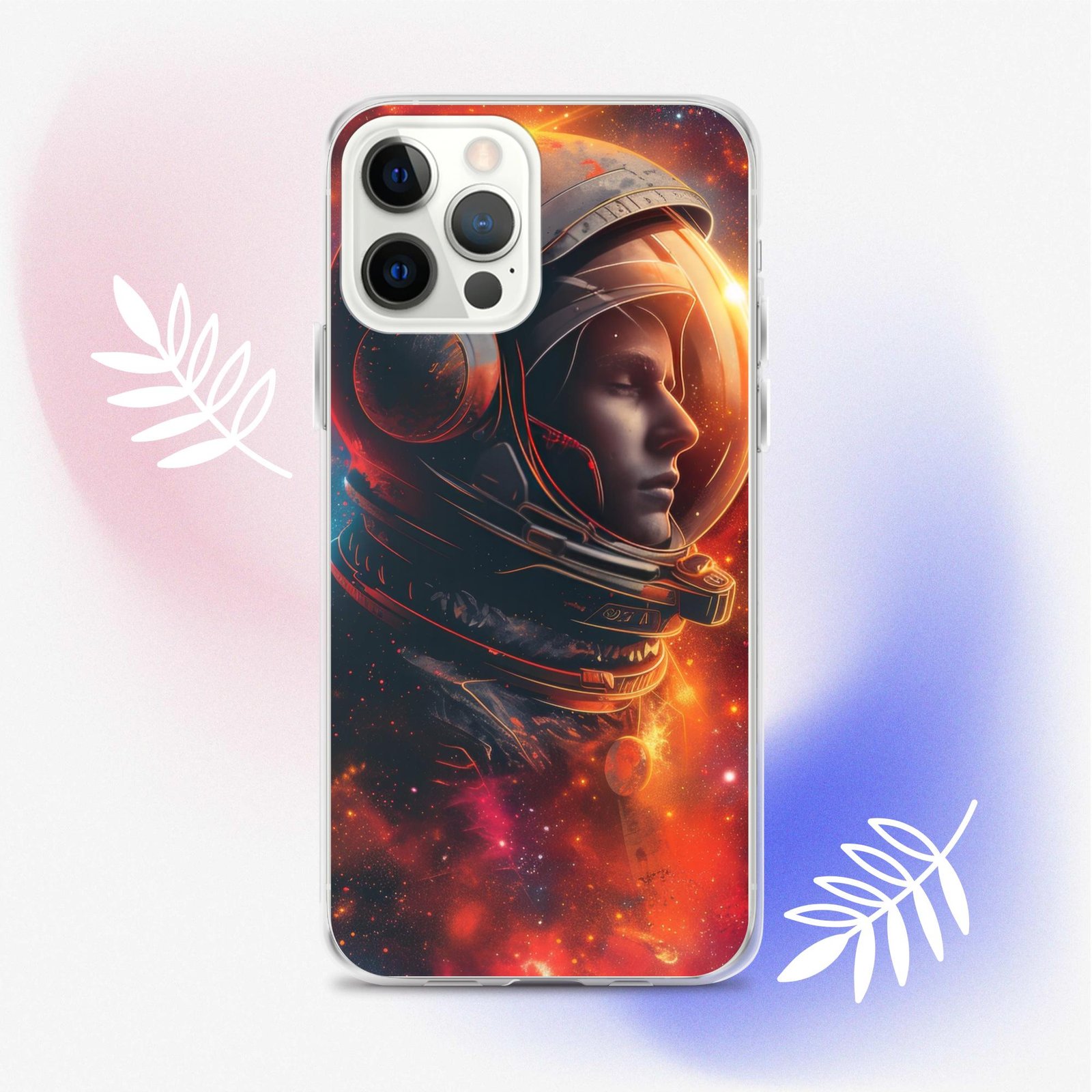 An astronaut Clear Case for iPhone featuring an image of an astronaut in space, showcasing the beauty of the Universe.