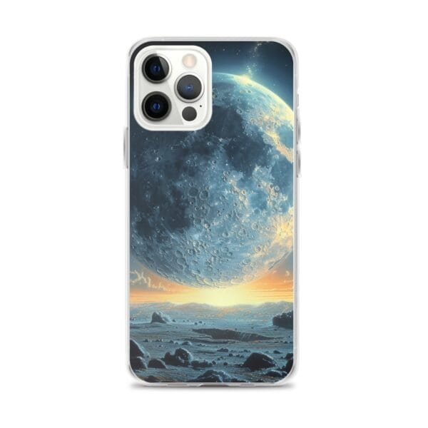 A Clear Case for iPhone adorned with an image of the Moon, bringing you closer to the lunar experience.