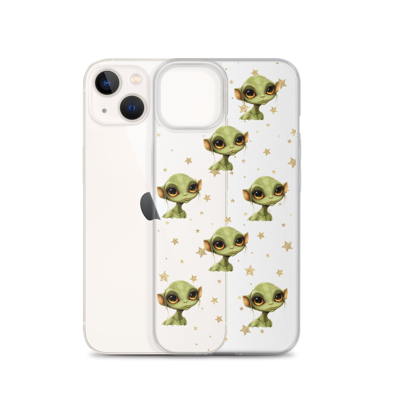 A clear iPhone case with a cute elves on it.