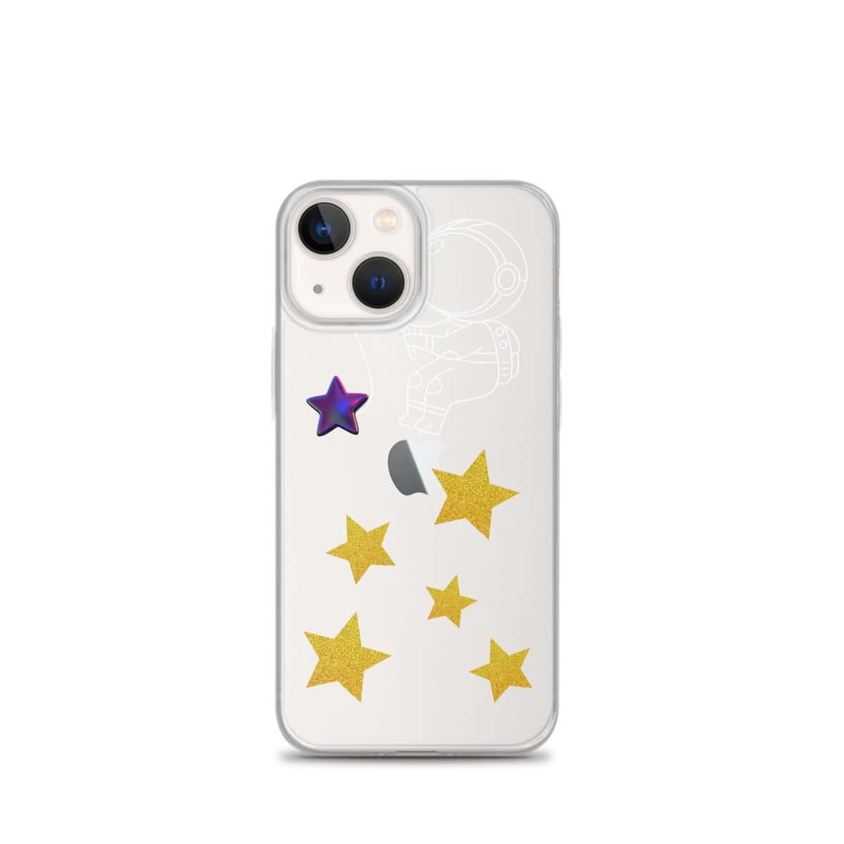 A clear case with stars and moons on a white background.