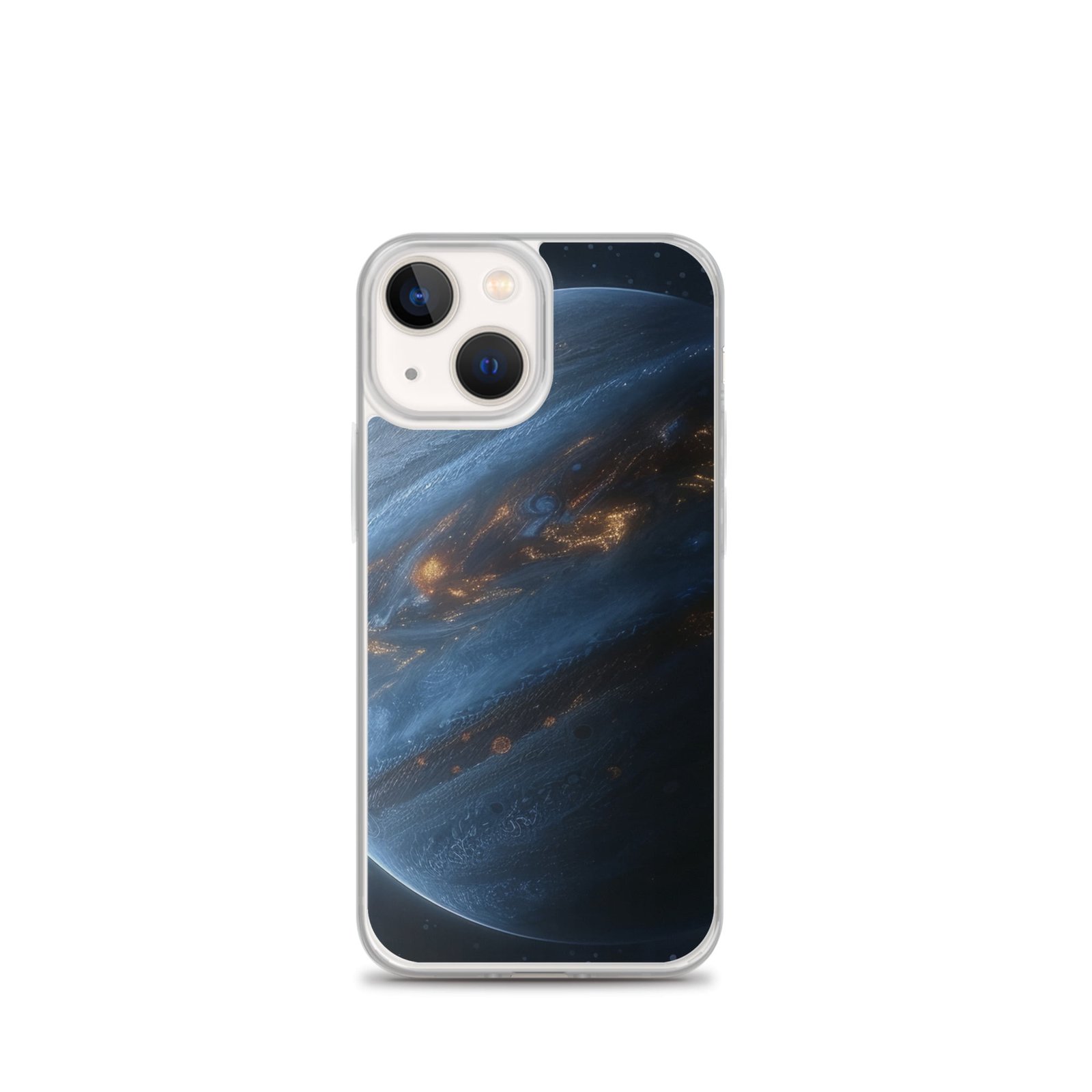 The planet Jupiter is displayed on a clear iPhone case.