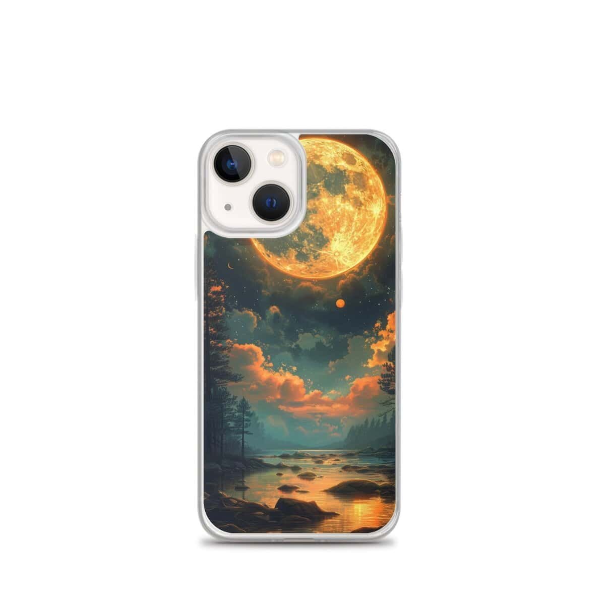 A clear phone case featuring a mesmerizing full moon in the sky.