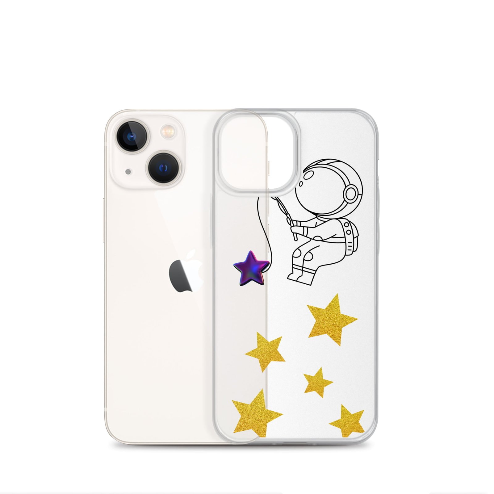 A Clear iPhone Case featuring an Astronaut Catching Stars.