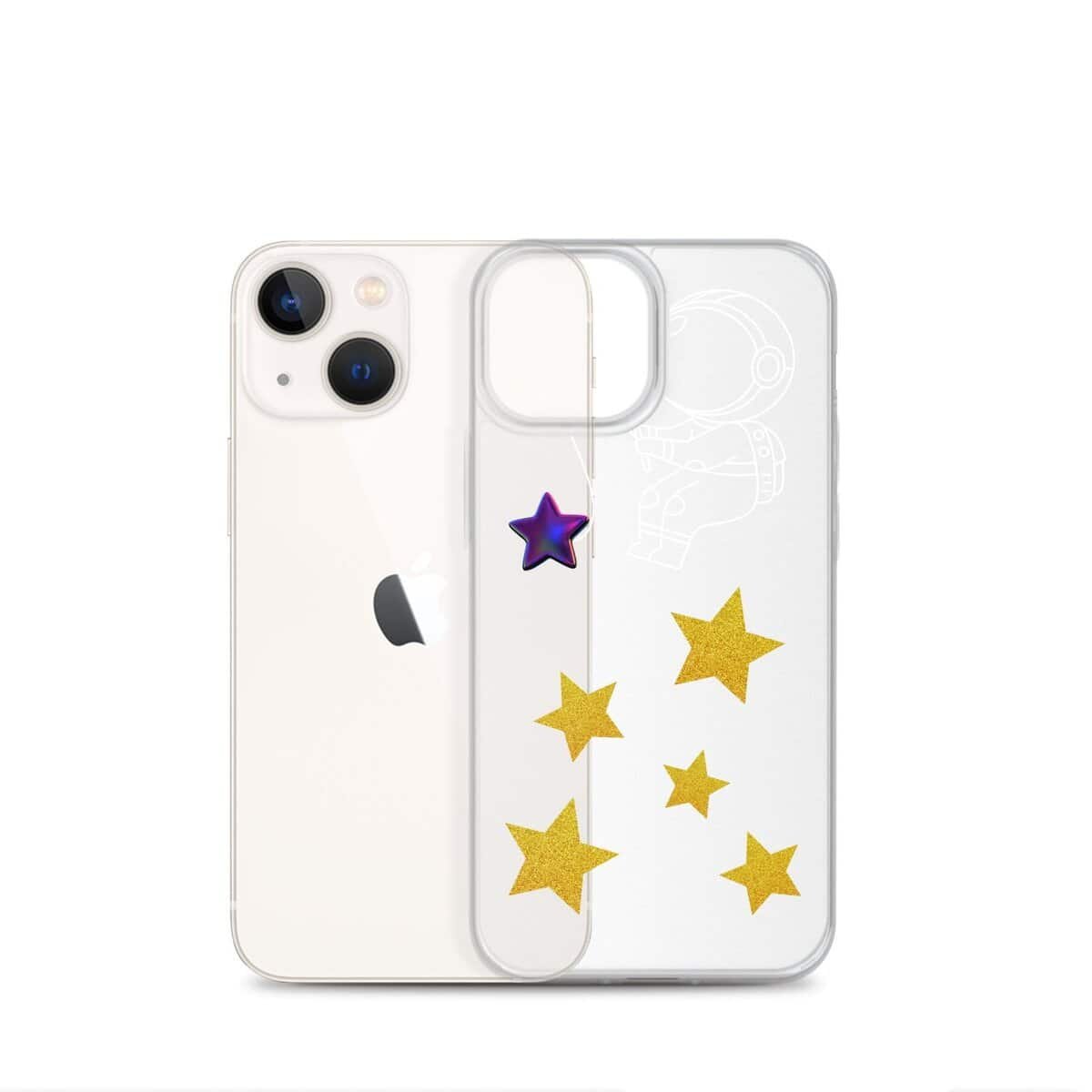 A Starry Night inspired clear iPhone case adorned with twinkling stars, perfectly complementing your sleek black iPhone.