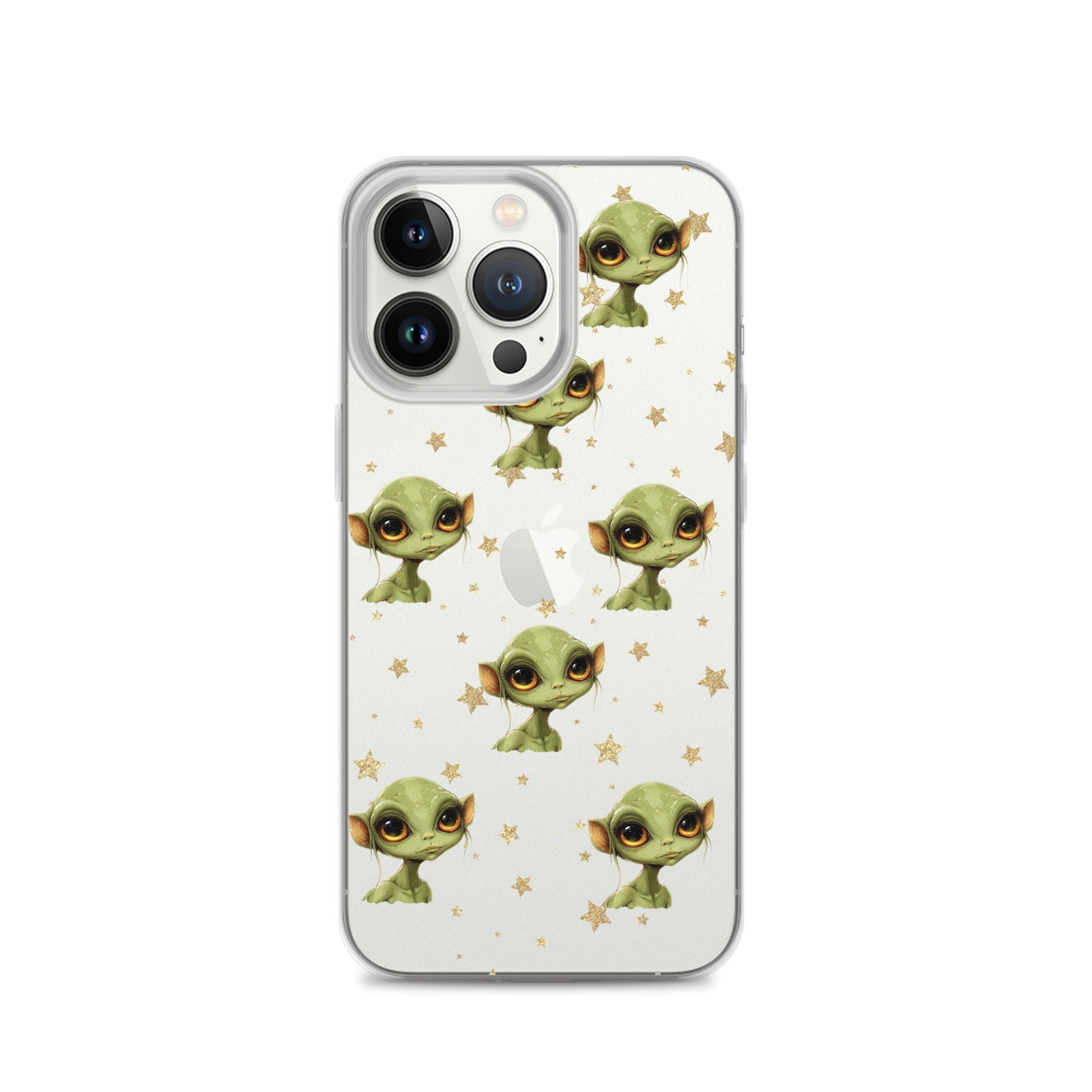A Clear Case with cute aliens from Deep Space on it, perfect for iPhone users.