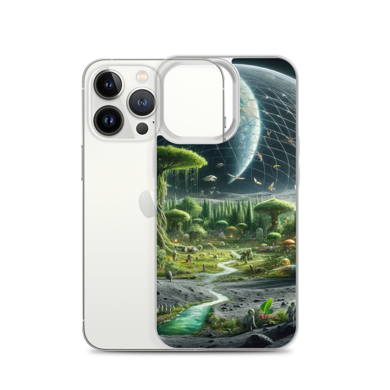A clear phone case featuring a captivating image of an alien planet.