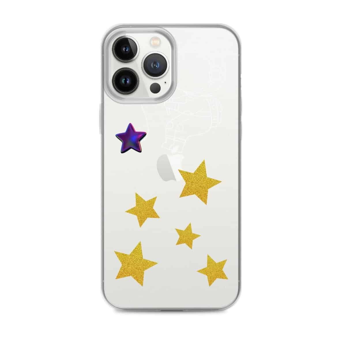 A clear phone case with stars on it.