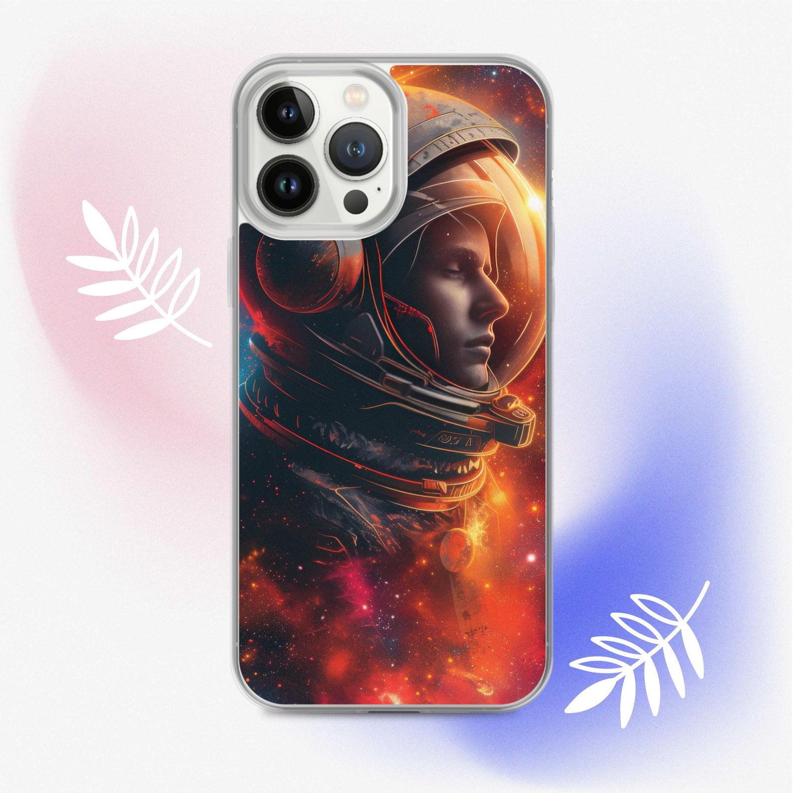 An iPhone case featuring an astronaut exploring the vastness of the universe.
