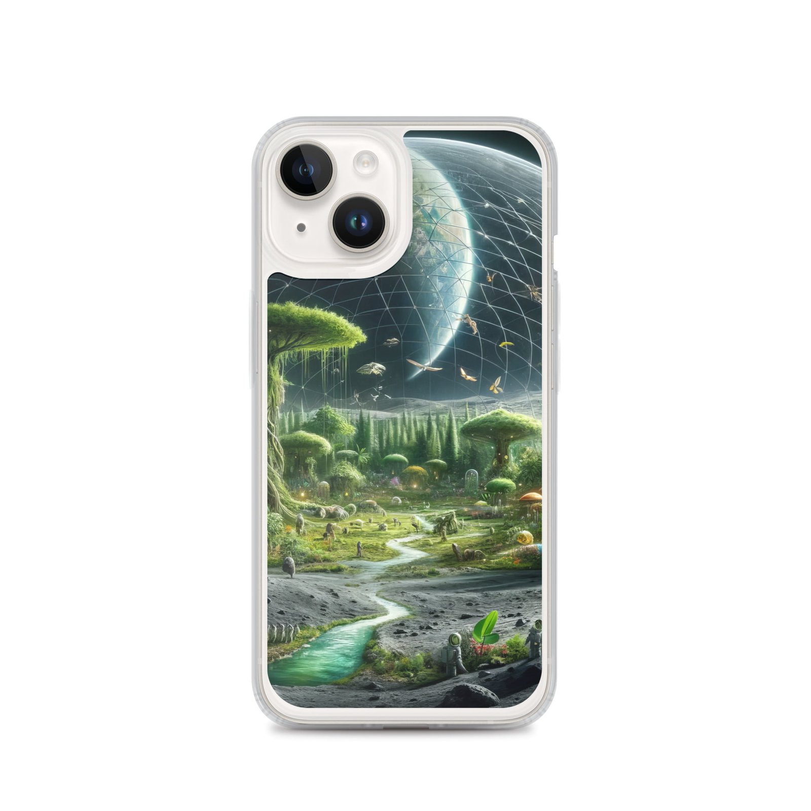 A Moon Clear Case for iPhone featuring an image of an alien landscape.