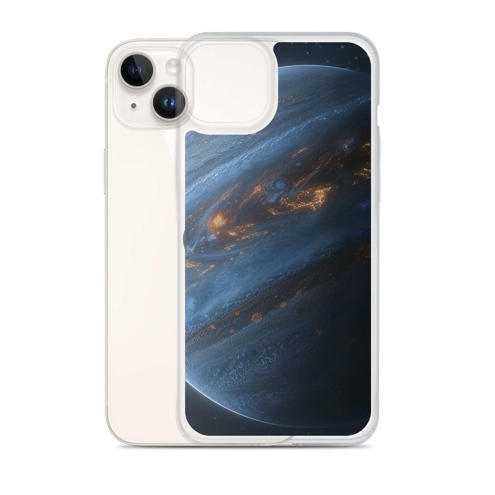 A New Planet Clear Case featuring an image of the planet Jupiter, specially designed for iPhone®.