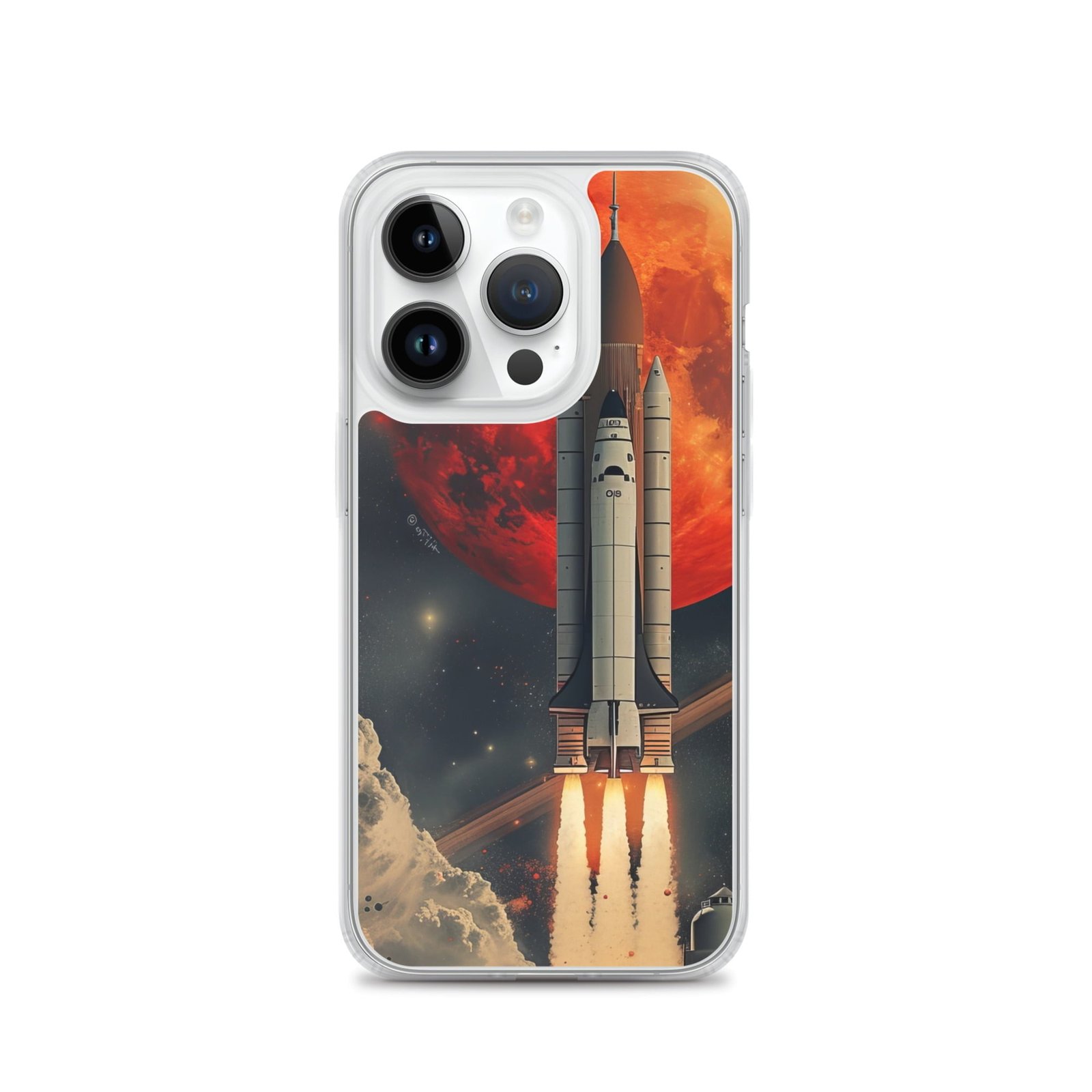 Nasa space shuttle launch iPhone case featuring a clear design.