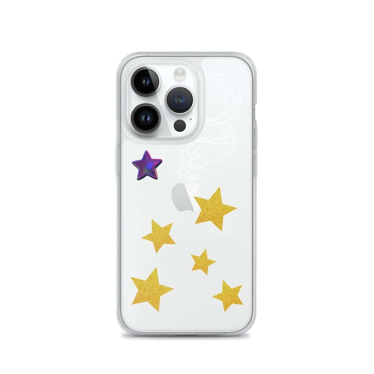 A "Starry Night" themed clear iphone case adorned with stars.