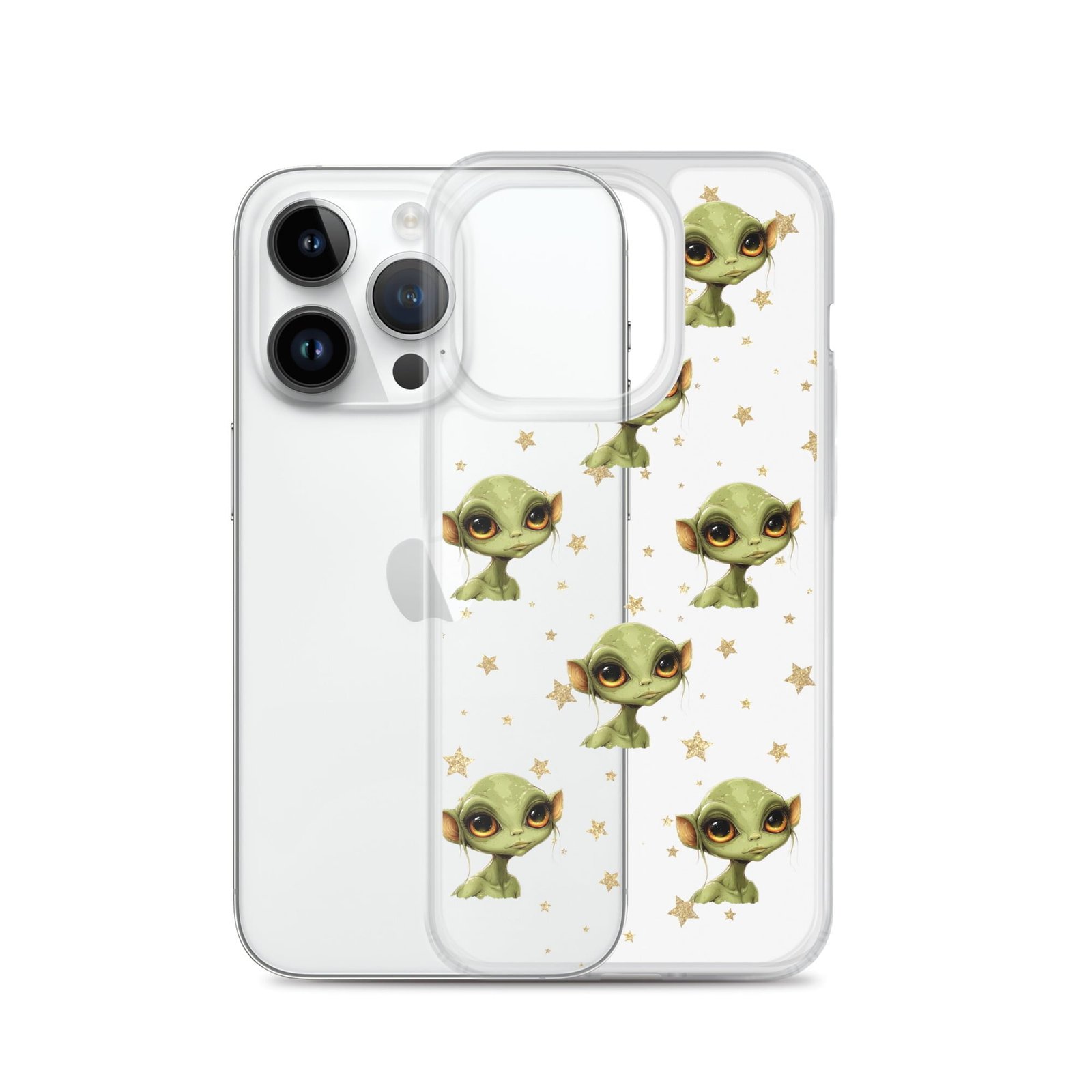 A clear iPhone case with cute elves on it.
