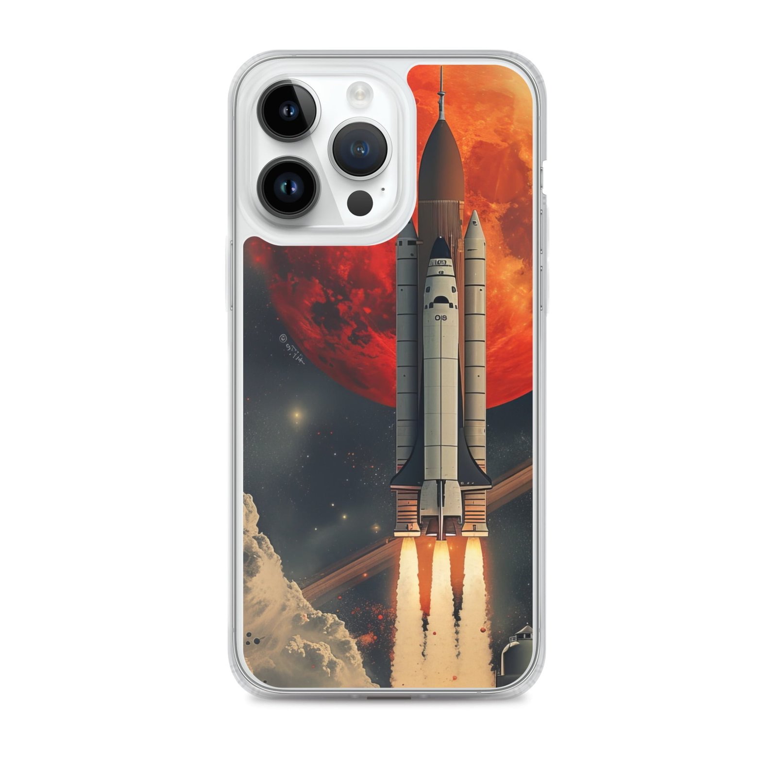 Clear iPhone case featuring a NASA space shuttle launch.