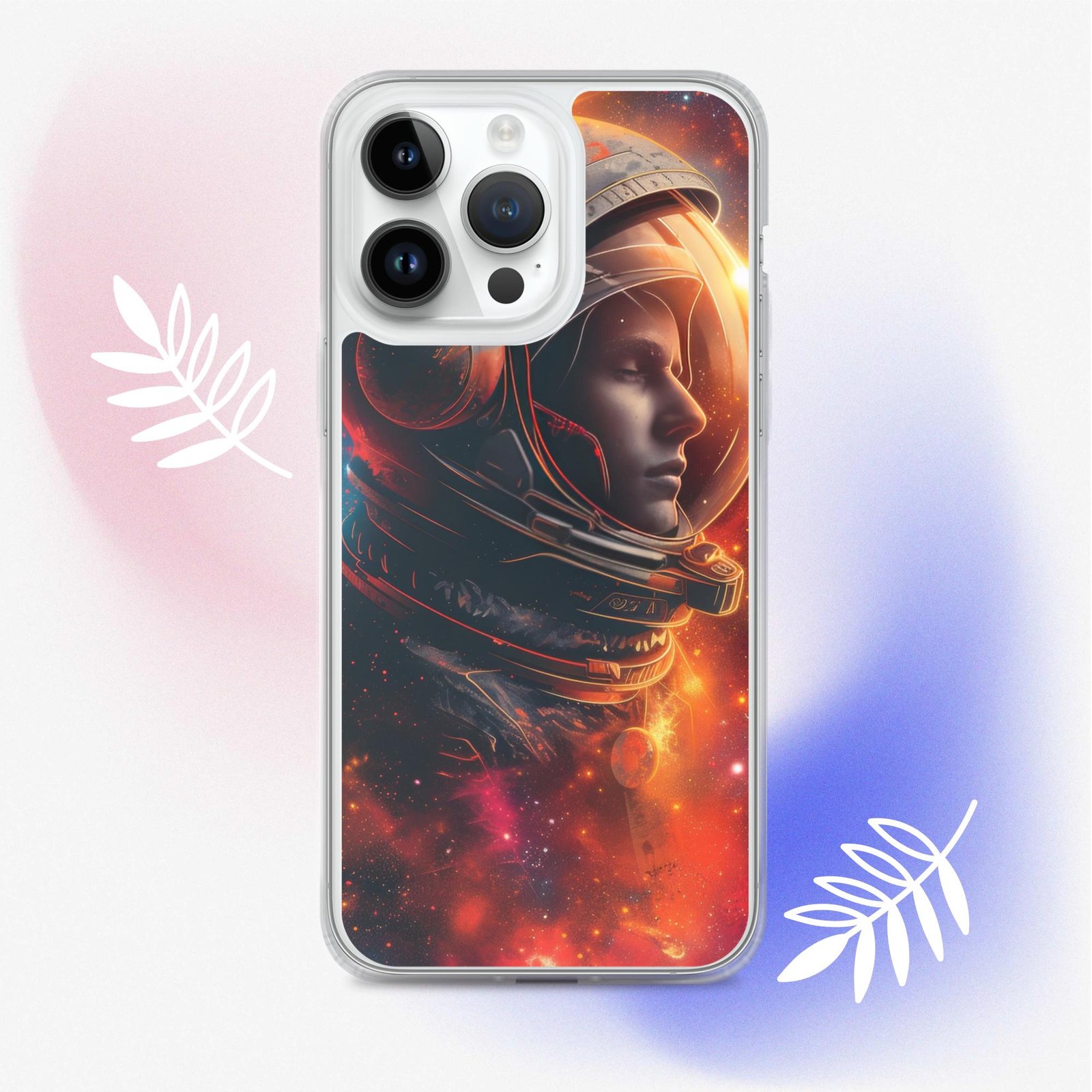 A Clear Case featuring an image of an Astronaut exploring the Universe in space.