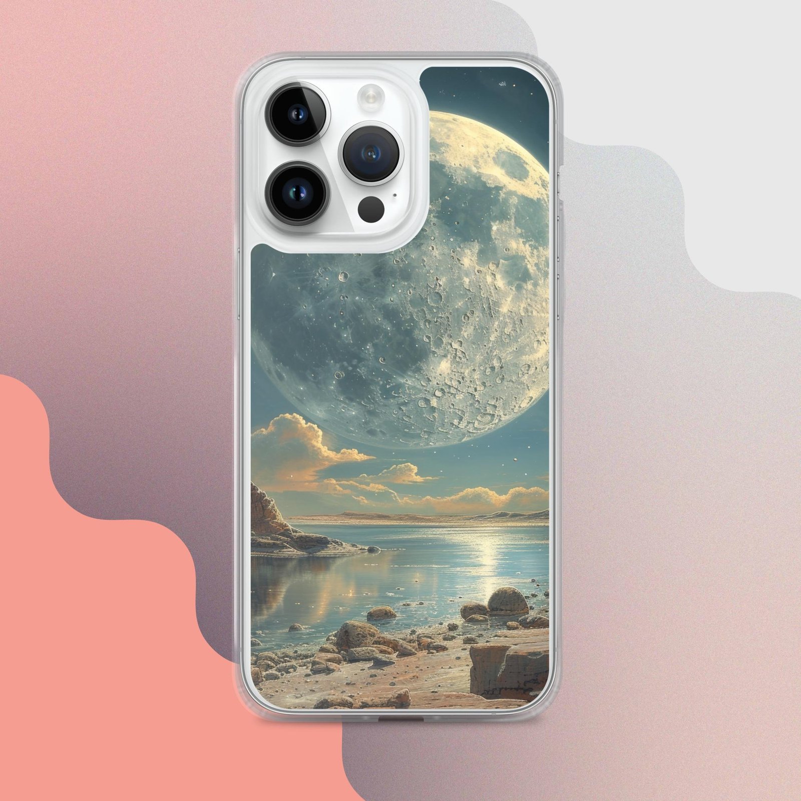 A Clear Case with an image of the moon for the iPhone.