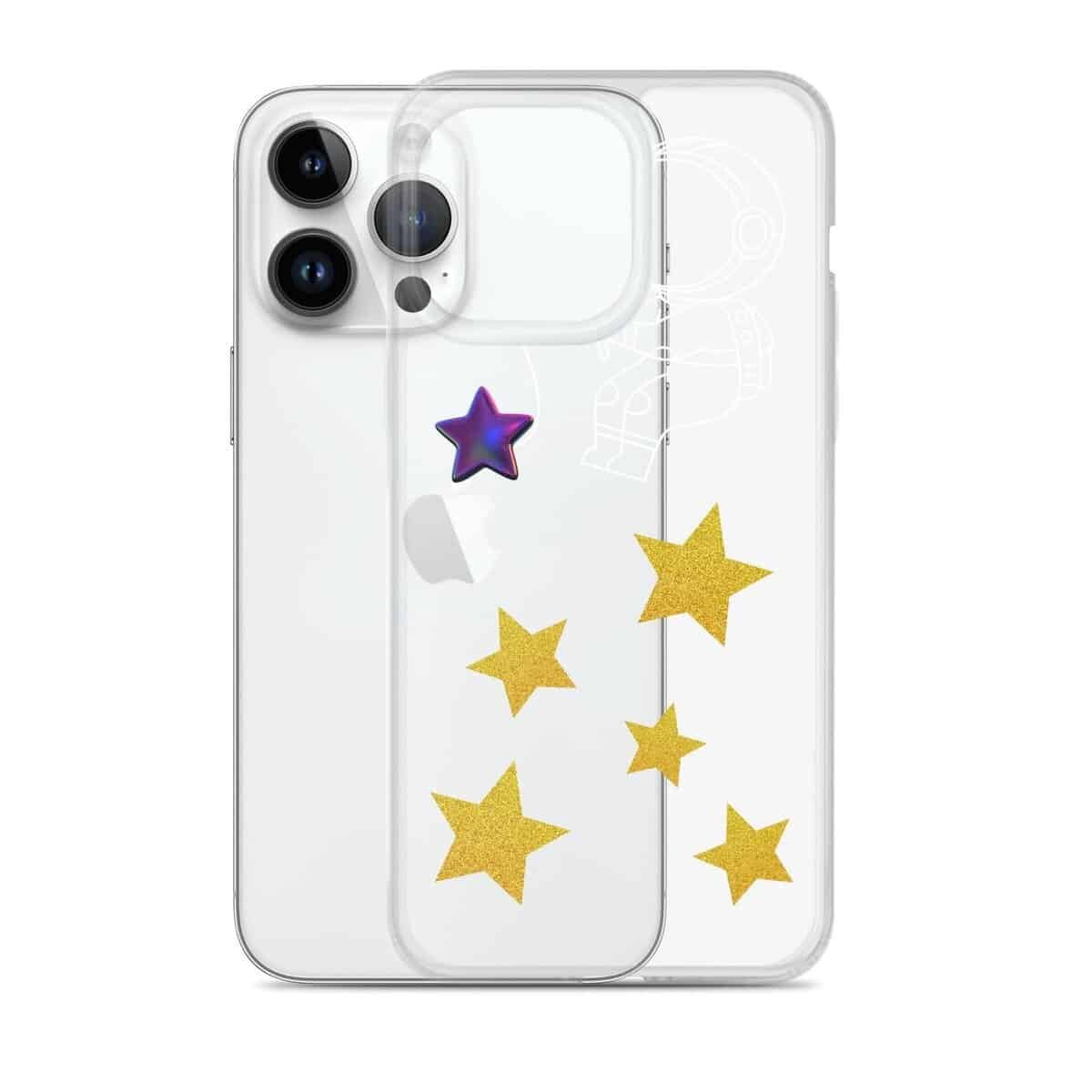A clear iPhone case adorned with stars, resembling the enchanting Starry Night artwork.