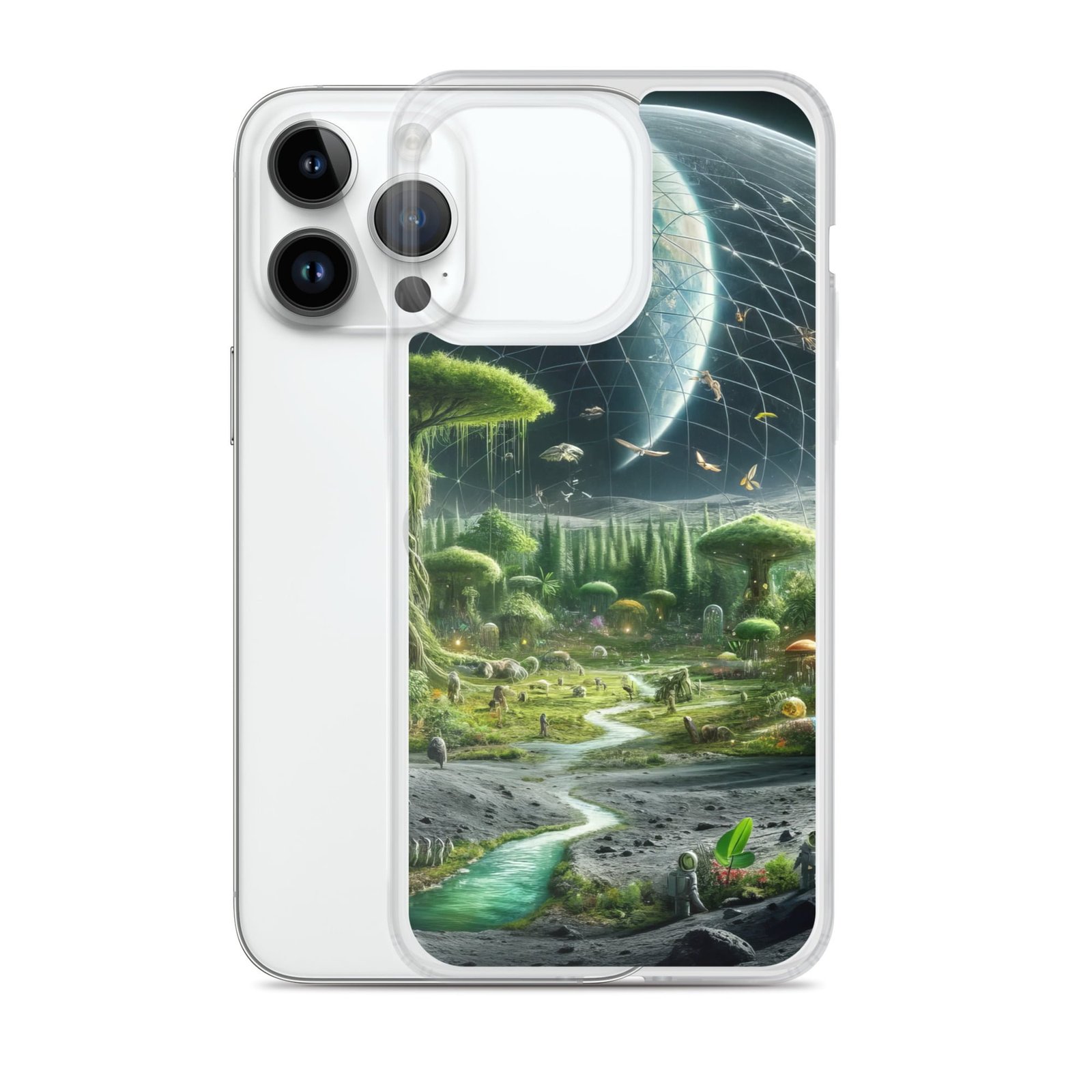 A Moon Clear Case with an image of an alien landscape, perfect for your iPhone.