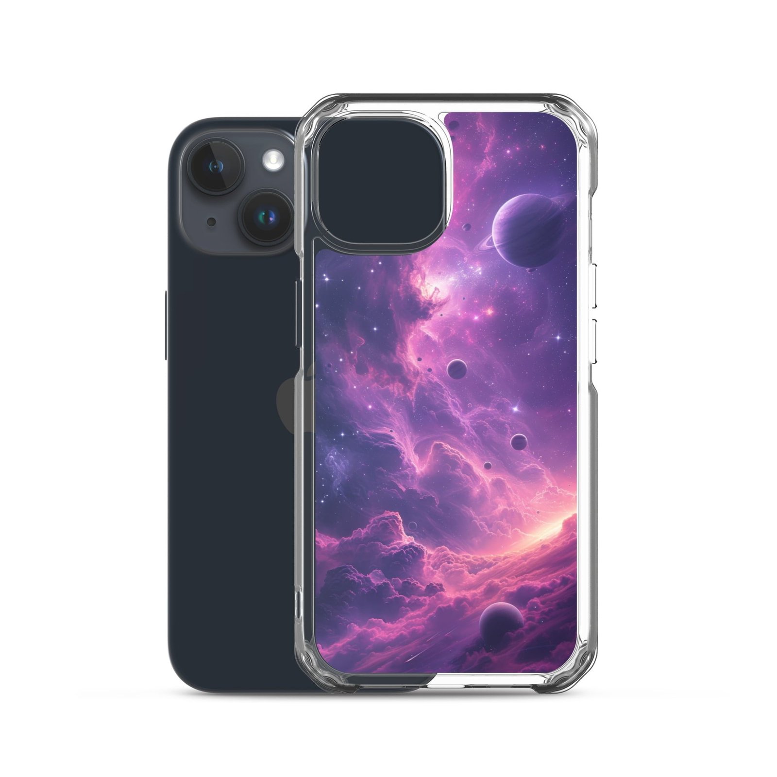 This iPhone case showcases the mysterious beauty of a galaxy, adorned with stunning and vivid planets.