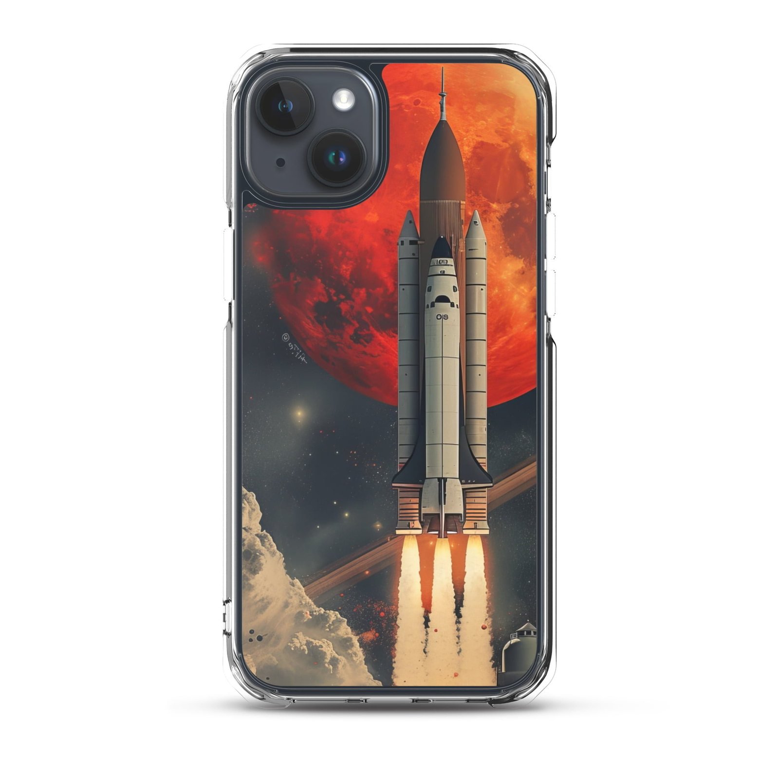 Nasa space shuttle launch iPhone 11 clear case with moon design.