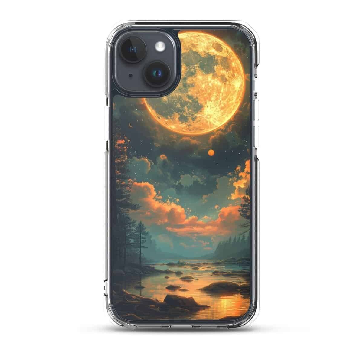 A clear phone case featuring a mesmerizing full moon in the sky.