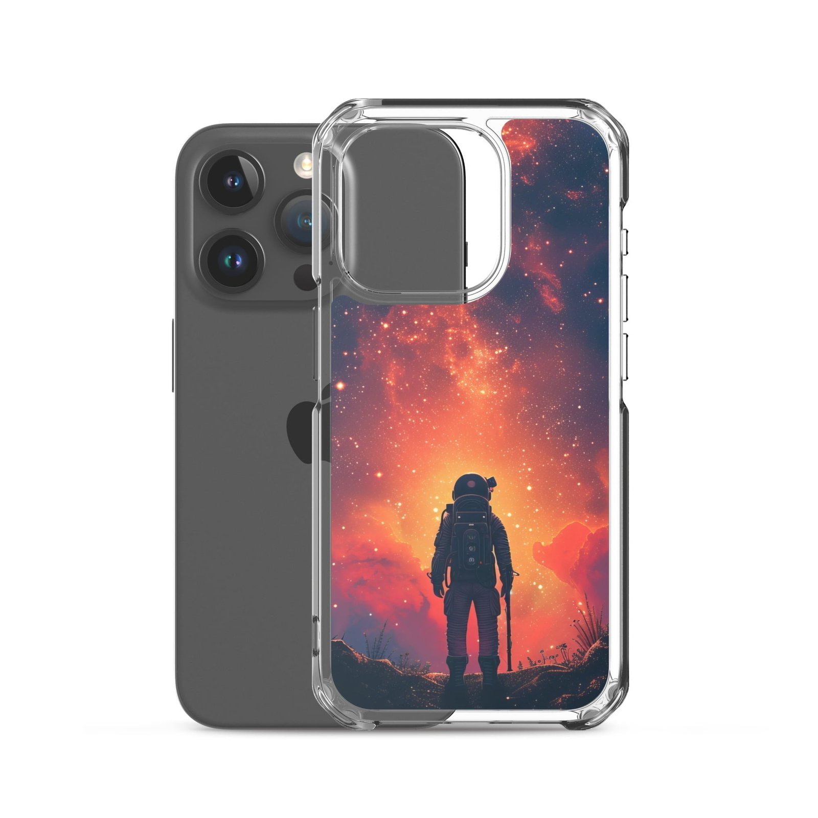 An iPhone® clear case featuring an astronaut in space.