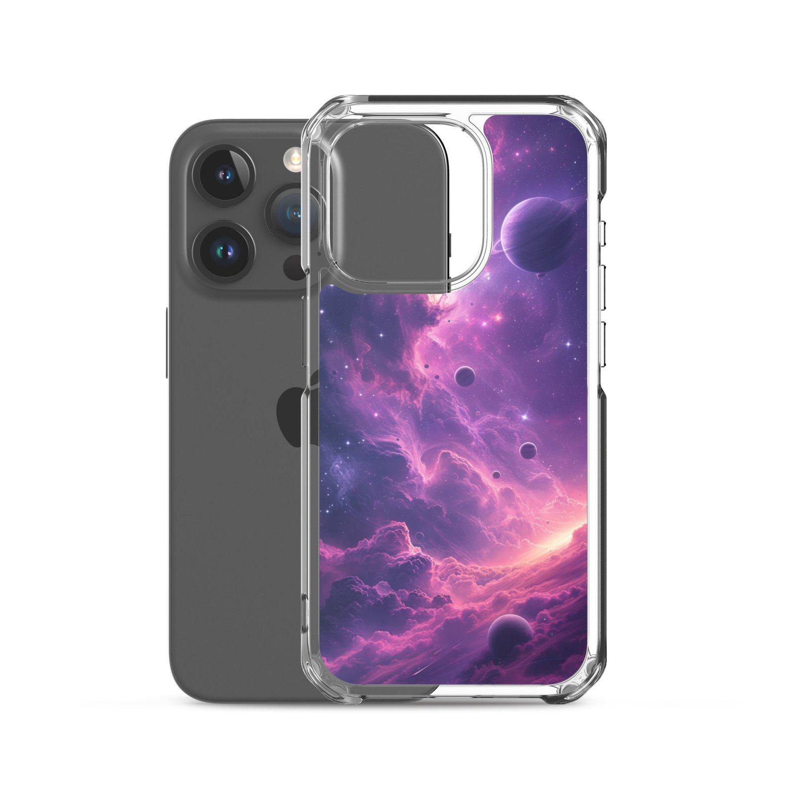 A stunning beauty-themed iPhone 11 Pro case adorned with an captivating image of a galaxy and planets.