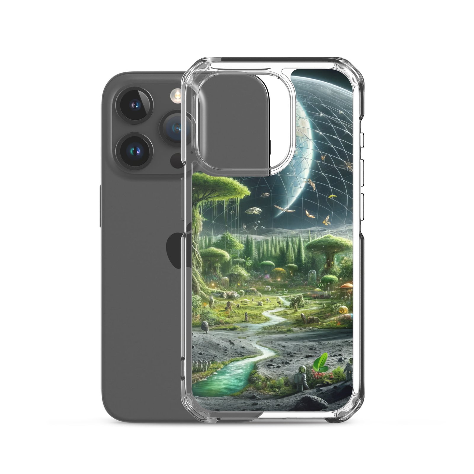 A clear case featuring an image of an alien landscape on the moon.