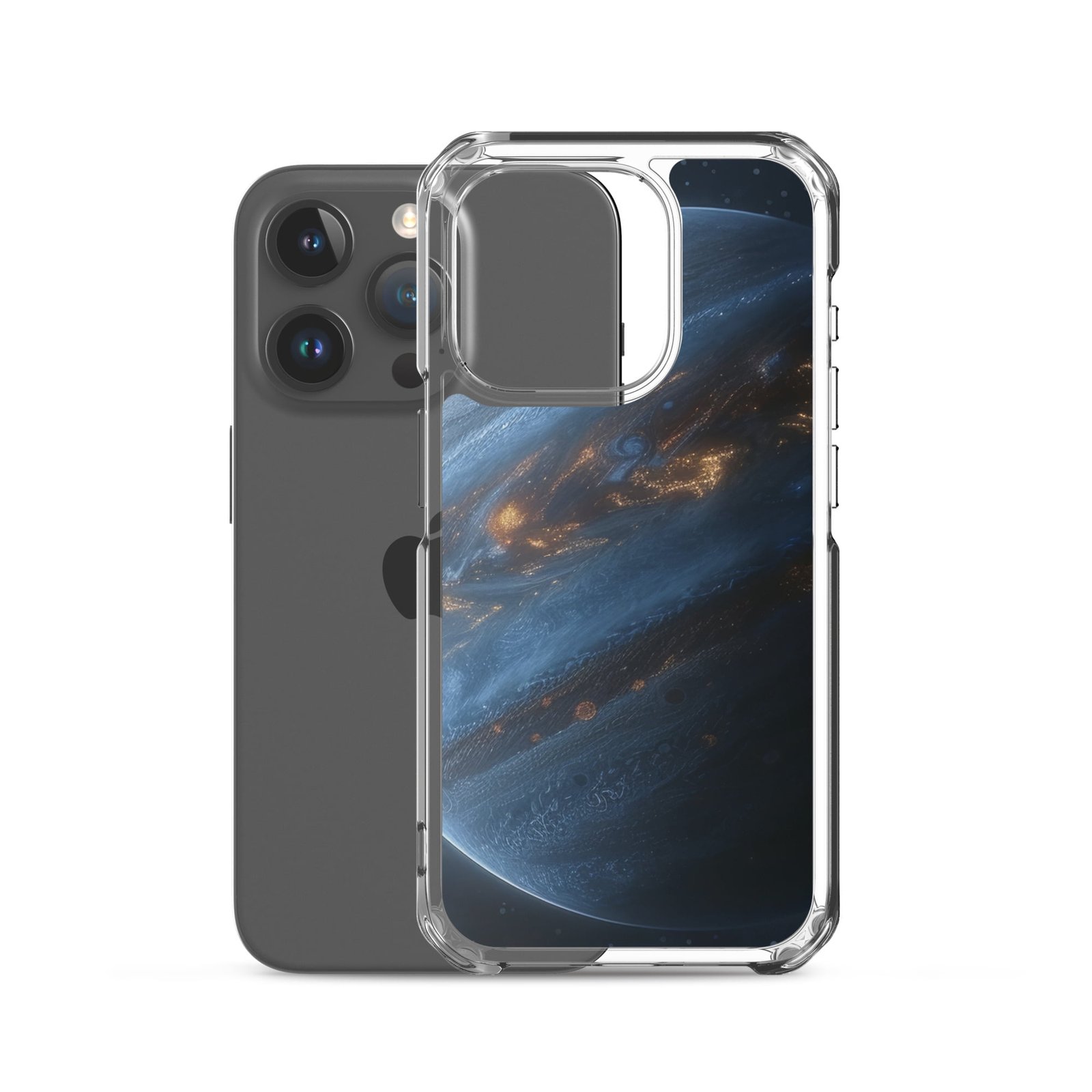 Clear case featuring an image of the planet Jupiter, perfect for iPhone owners.
