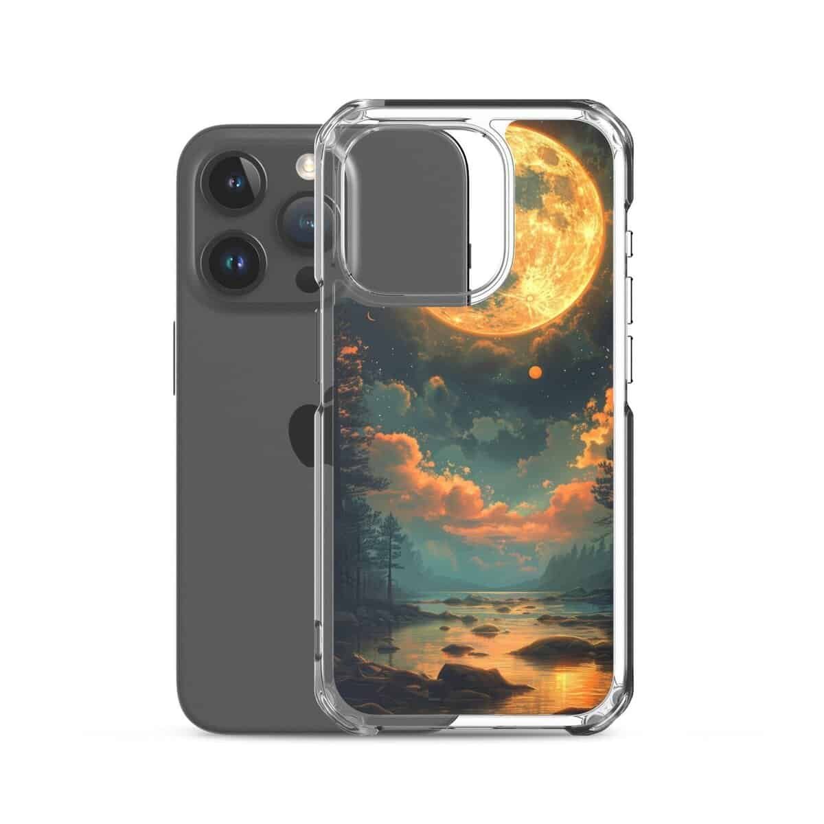 A clear case with a moon and clouds on it, depicting the Earth.