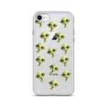 A clear iPhone case featuring green aliens.