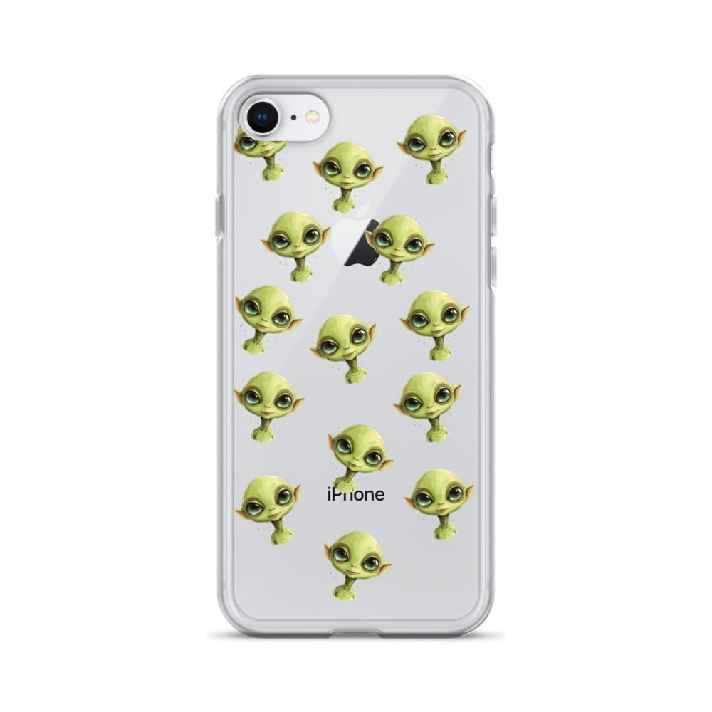 Green Alien Faces Clear Case for iPhone®