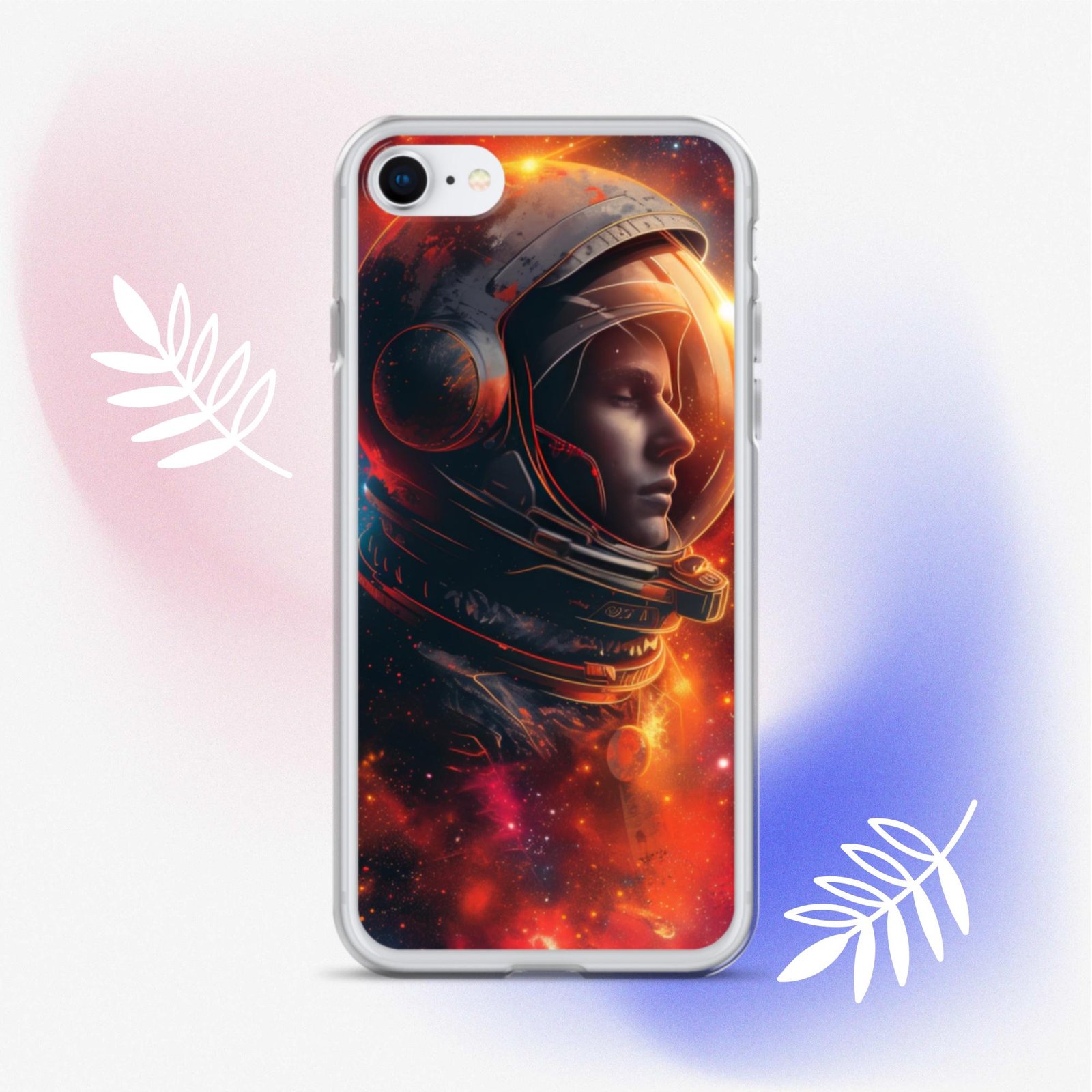A Clear Case with an image of an astronaut in space.