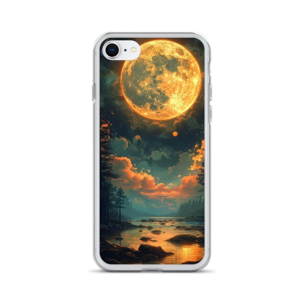 A clear case with a full moon in the sky design.