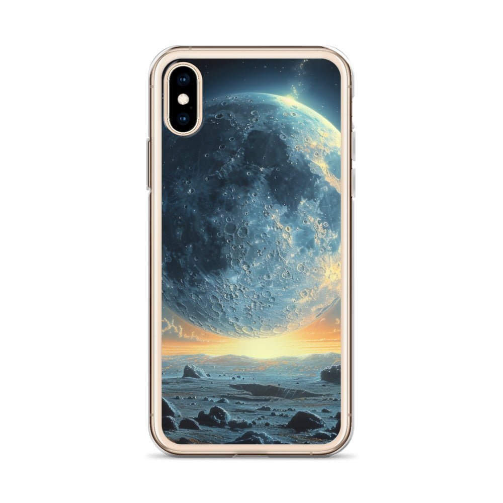 A Clear iPhone case featuring a stunning image of the moon as its background.