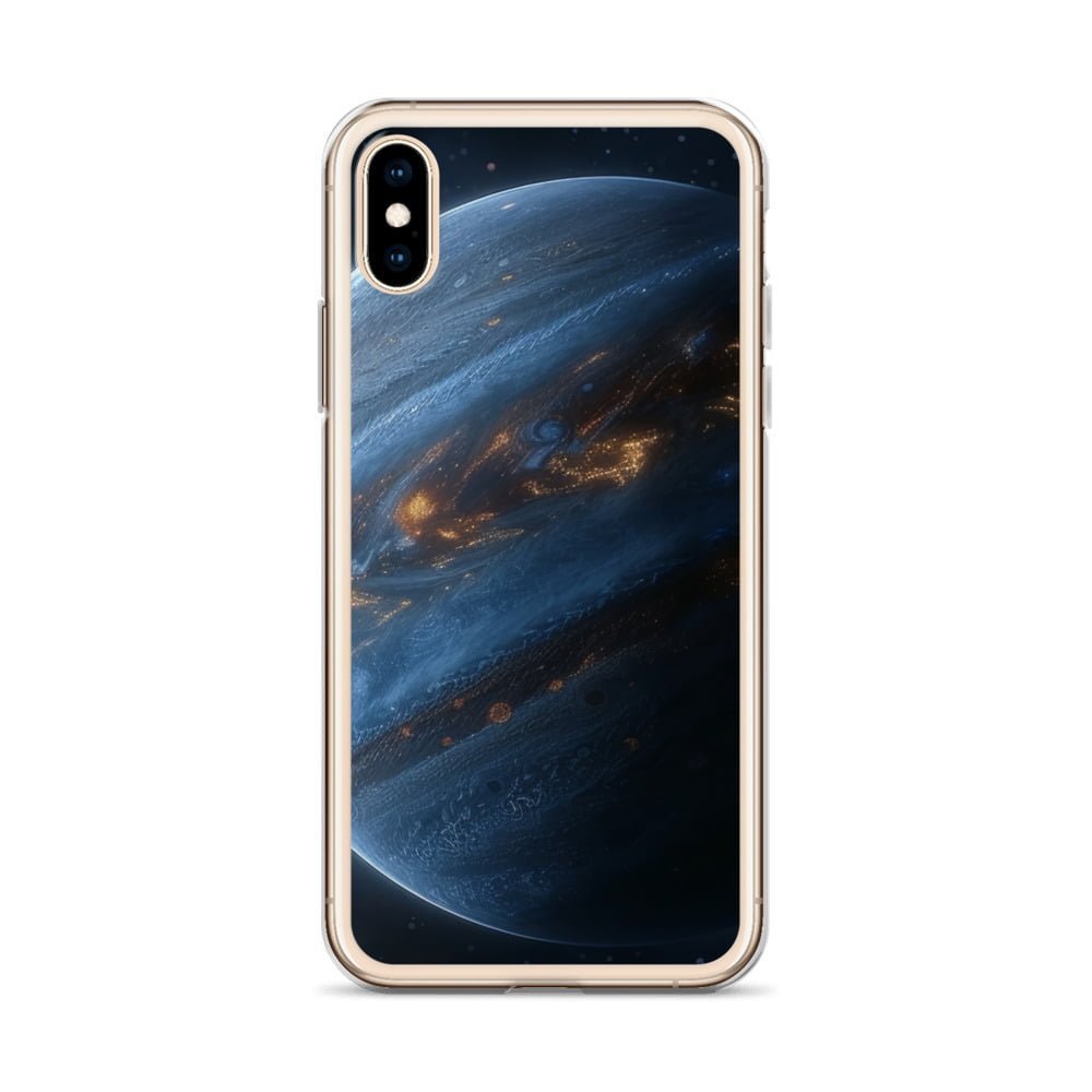 The iPhone case showcases the planet Jupiter.