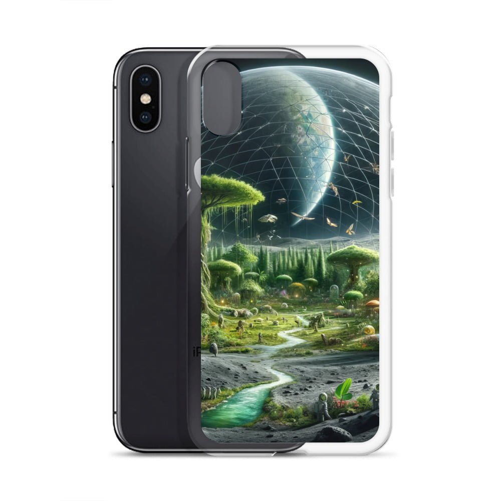 A clear iphone case featuring an image of an alien planet.