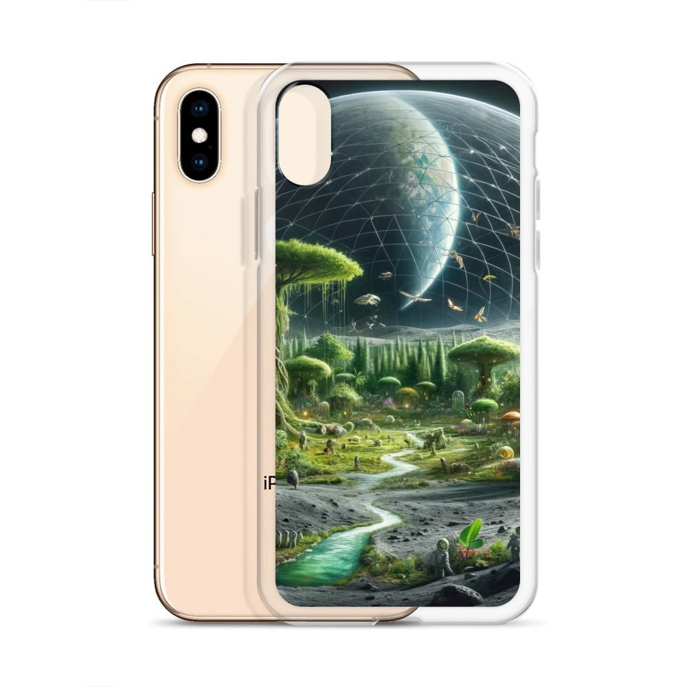 A clear case for iPhone featuring an image of an alien planet.