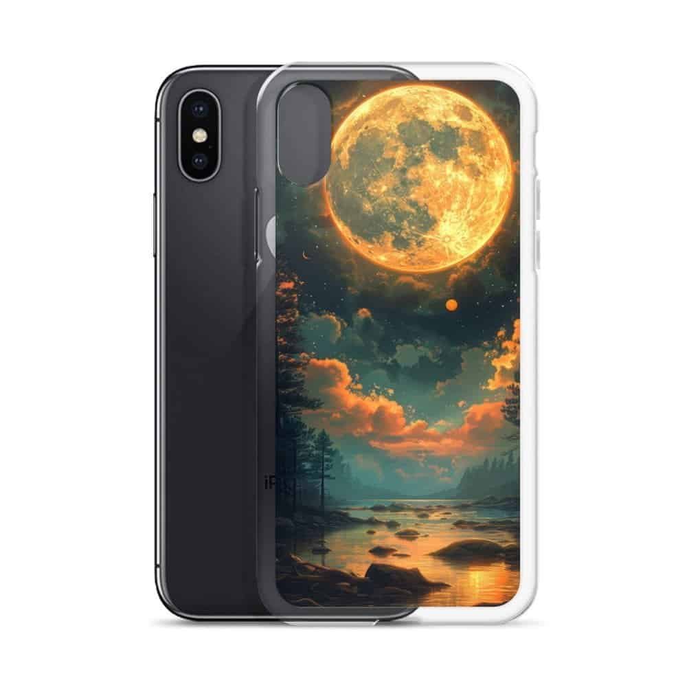 A clear case featuring a stunning full moon in the sky design.